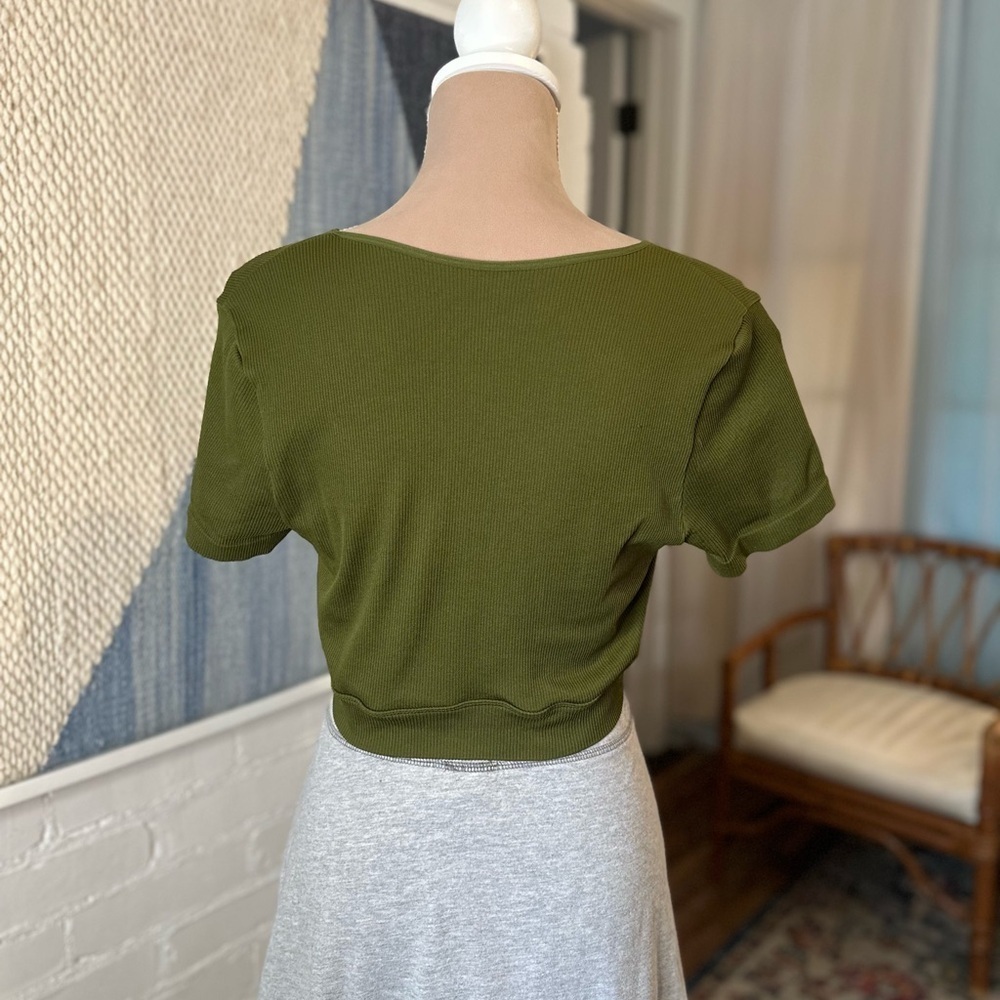 Wild Fable Dark Green Ribbed Twist Front Crop Top - Picture 6 of 7